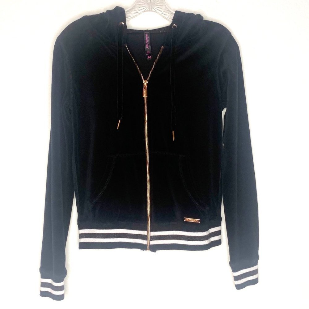 Betsey Johnson Velour Black Zip Up Jacket Women’s Size XS